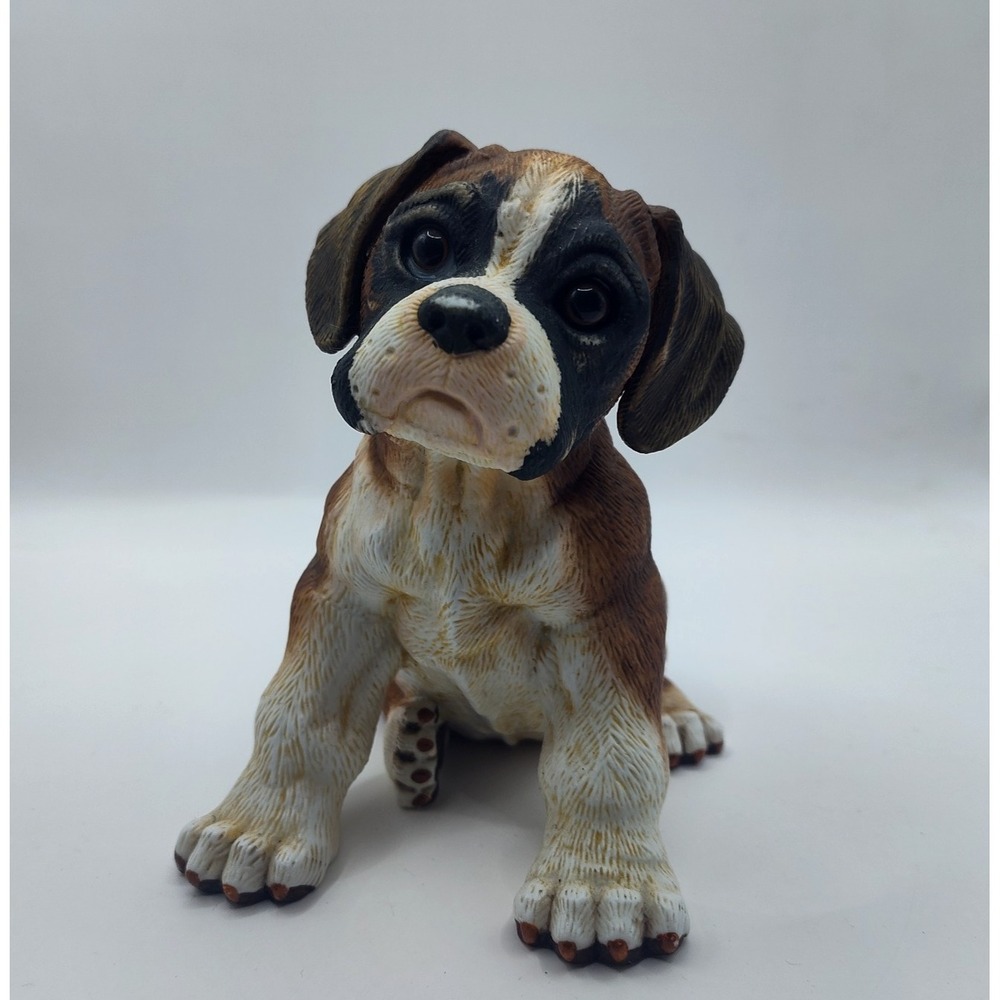 Enesco Boxer Puppy Dog 1984 Kathy Wise Porcelain Bisque Figurine Vintage Figure